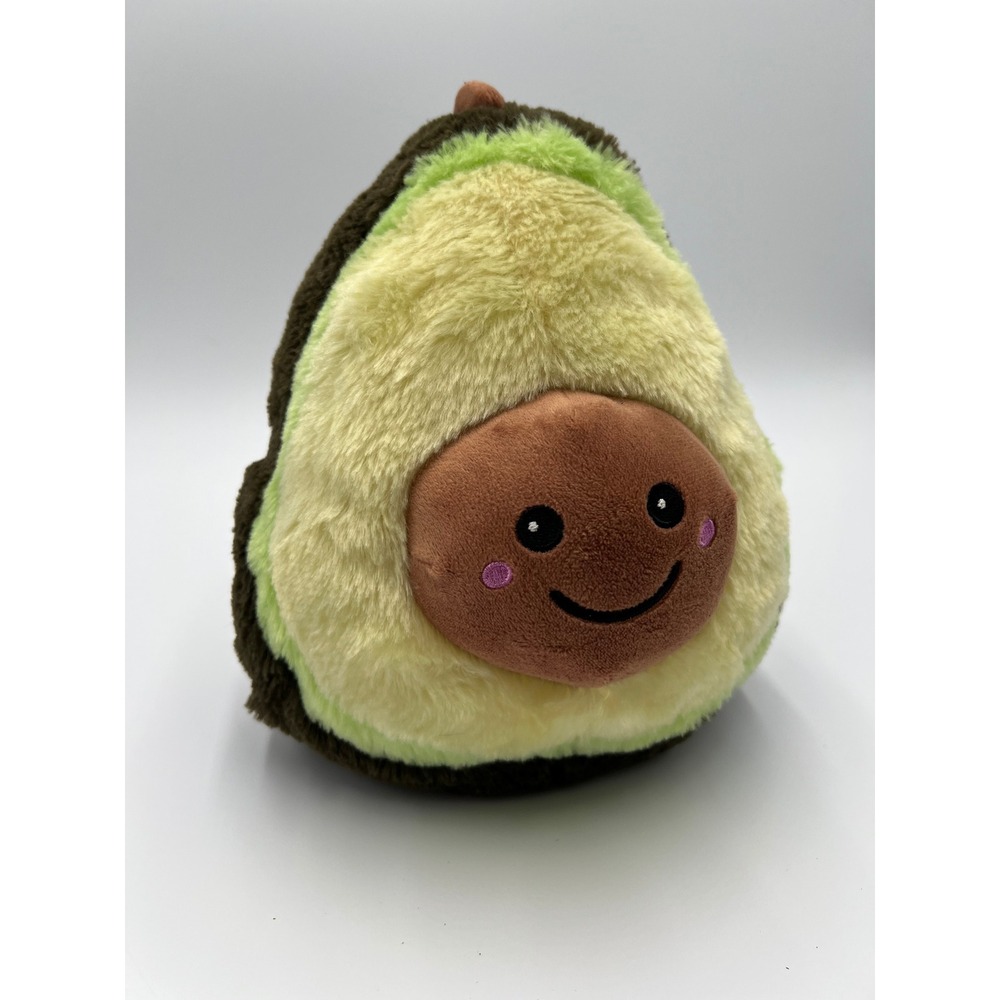 Green Avocado Plush Stuffed Toy Fuzzy Fruit Soft Cuddly Smiley Face Decorative‎